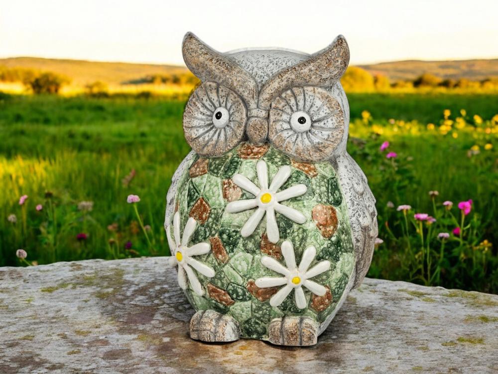 Eule Figur 31 cm mit Mosaik - Farbenfrohe Frühlingsdeko